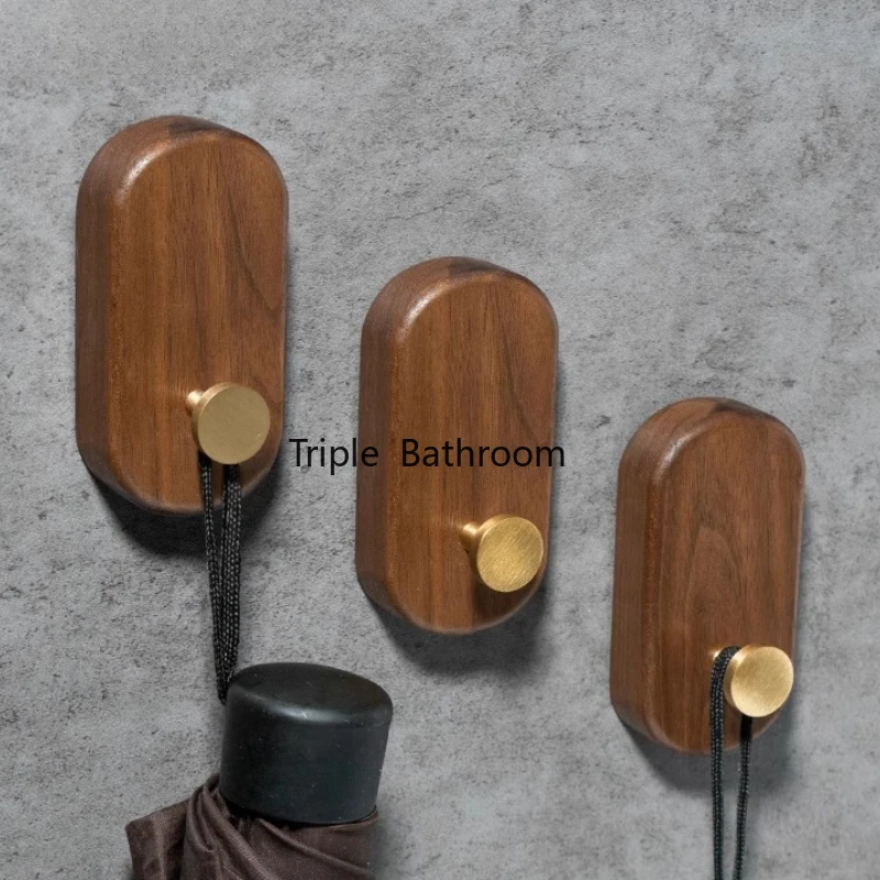 2pcs Solid Wood Clothing Rack Hook Punch-free Wall-mounted Hook Towel Storage Hook Up Bathroom Organizer Home Shelf Accessories