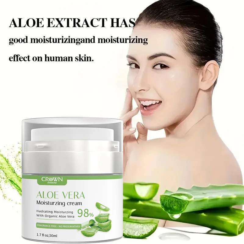 Creme Hidratante de Aloe Vera - 50g |   Sem álcool para todos os tipos de pele |   Hidrata e acalma com ácido hialurônico de vitamina C