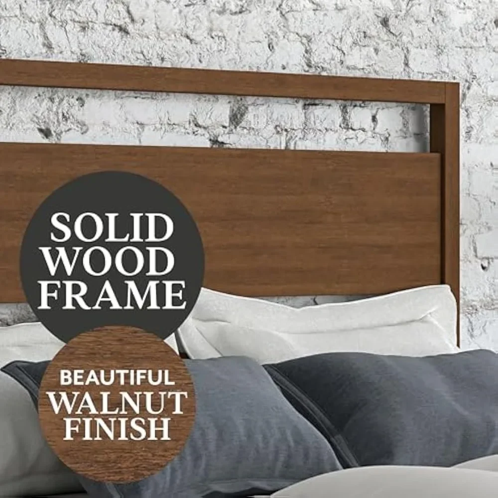 Columbus Queen Bed Frame with Storage - Solid Wood Walnut Full Wooden Slat Support - Wooden Queen Bed Frame with Headboard