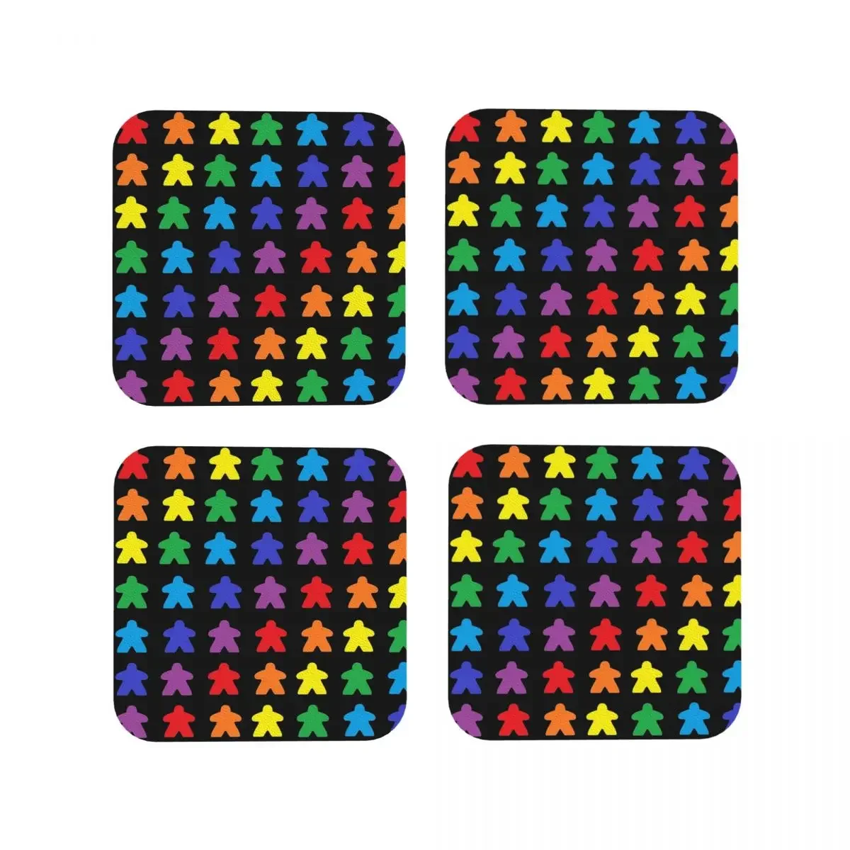 Meeple Rainbow Tabletop Prid Coasters Kitchen Placemats Waterproof Insulation Cup Coffee Mats For Home Tableware Pads Set of 4