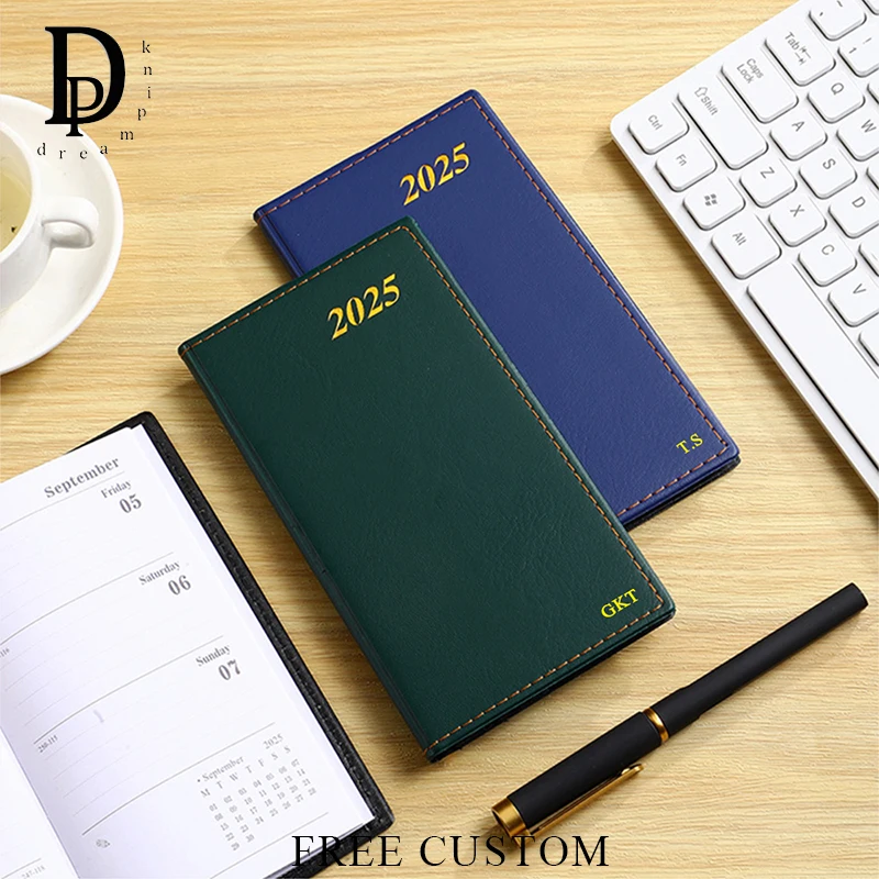 Custom Name 2025 Schedule Book Engrave Initials Vintage 365 Days A6 Diary Book Luxury PU Cover Notebook Business Mini Calendar