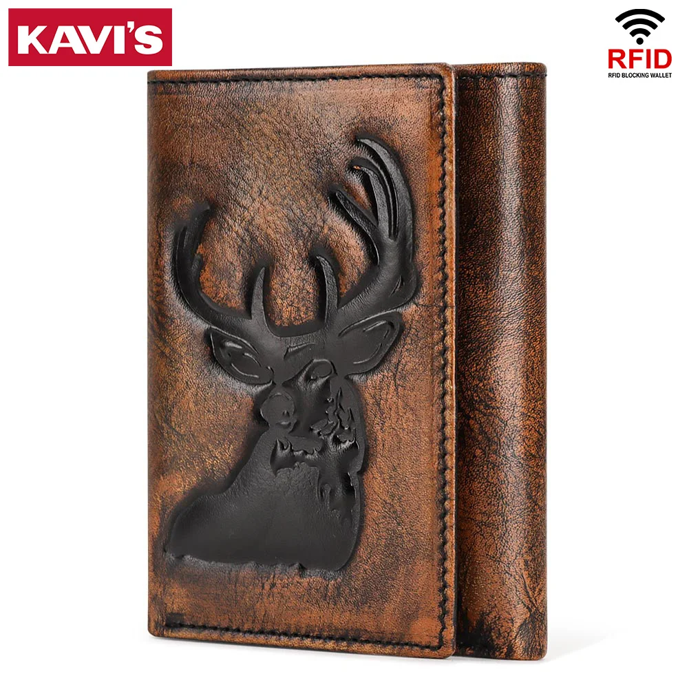 Real Leather Wallet for Men Genuine Leather Rfid BlockingTrifold Card Holder Purse Short Multi Function Biker Chain Money Bag