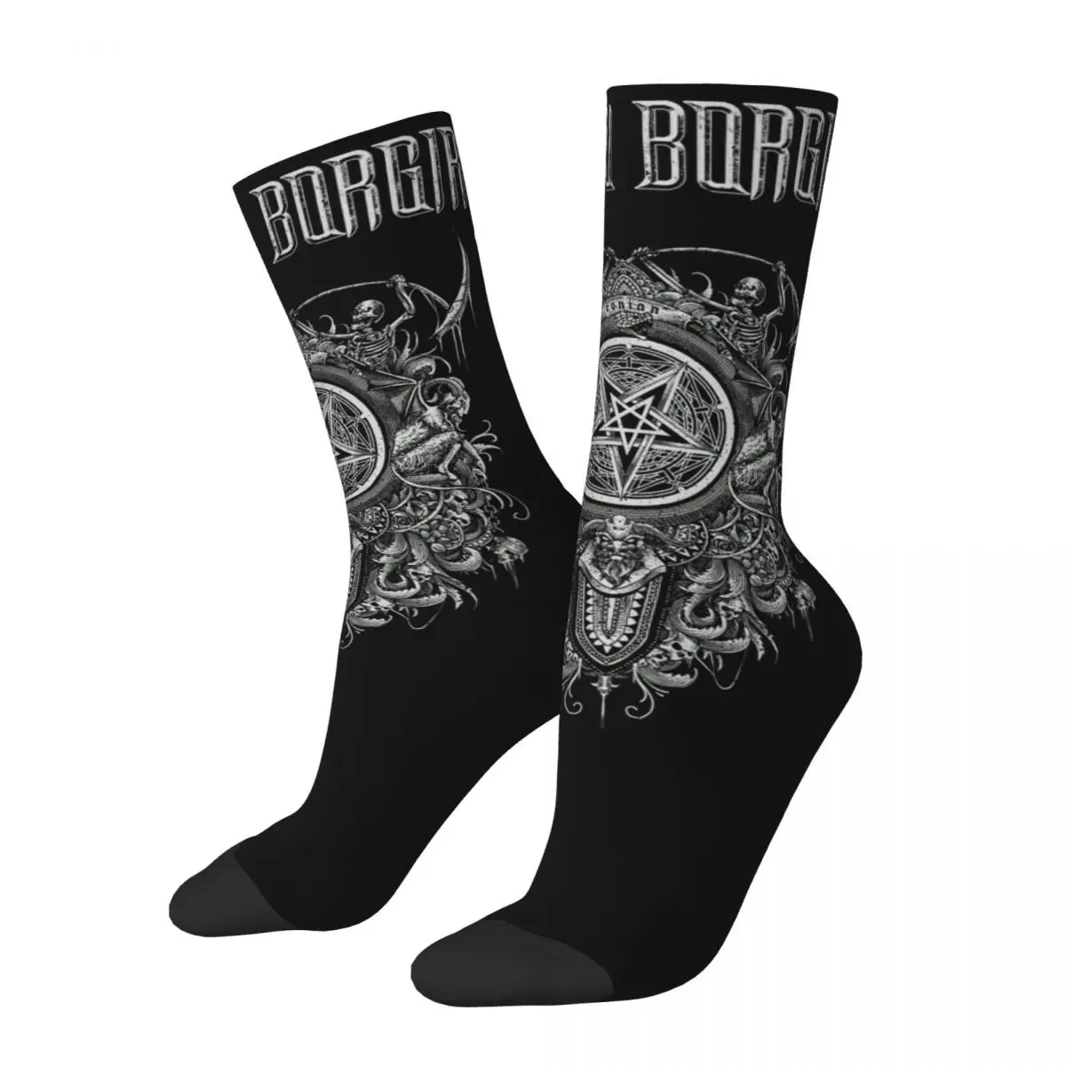 Calcetines con estampado de Borgir Eonian Song Dimmu Merch para hombre y mujer, medias con banda de Metal negra, absorbentes de sudor, todas las