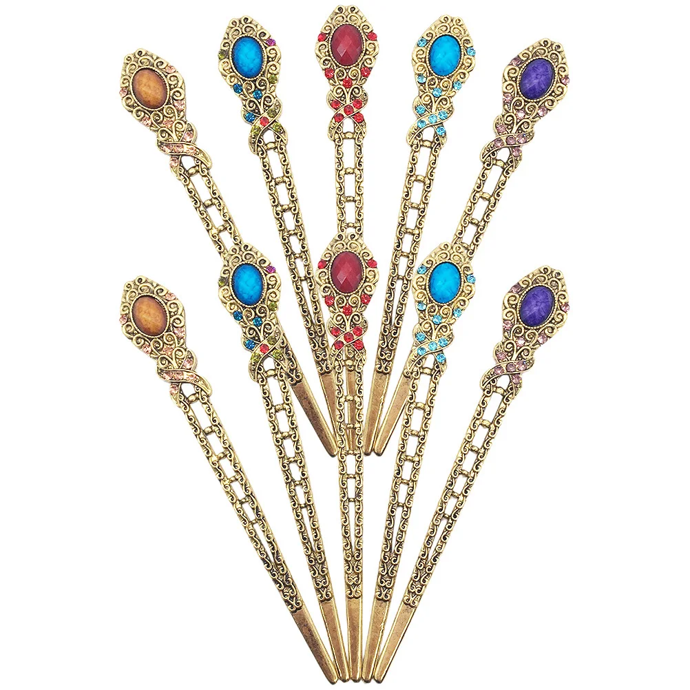 

10pcs Vintage Sticks Retro Rhinestone Chignon Pins Alloy Styling Accessories Women Hair Chopsticks Black Hanfu Hair Stick Bun