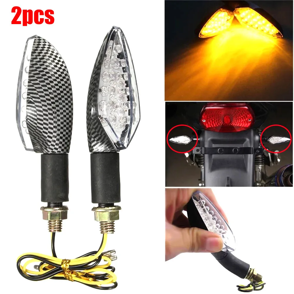 2 Pcs Amber LED Blinker Universal Motorcycle Turn Signal Indicators Light Signal Lamp Car Lights Car Motorcycle Accessories