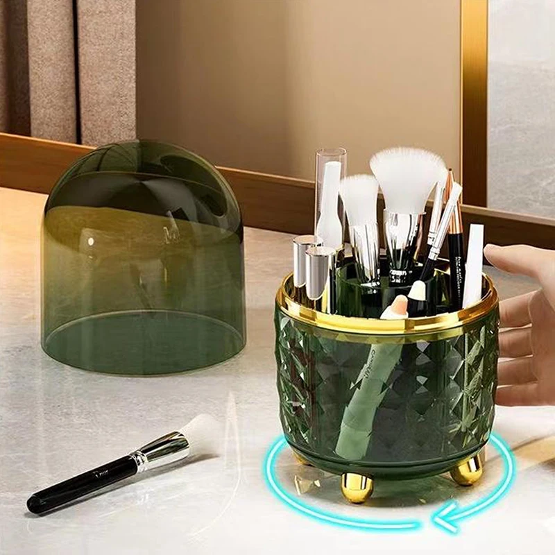 360° Rotating Makeup Brushes Holder Portable Desktop Makeup Organizer Cosmetic Storage Box Make Up Tools Jewelry Container