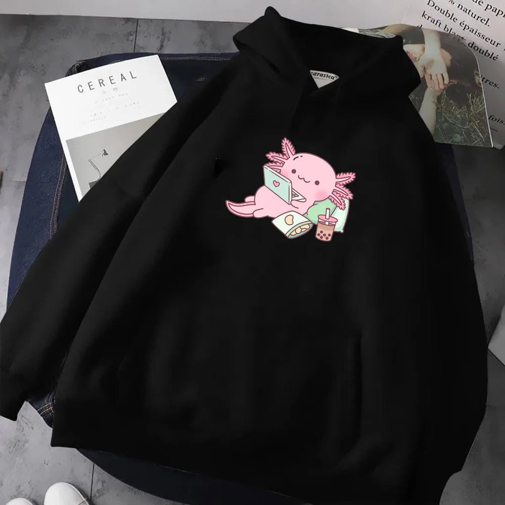 Axolotl hoodie comic anime sweater Y2K modern style athleisure Japanese teen sweatshirts trendy patterned casual wear funny