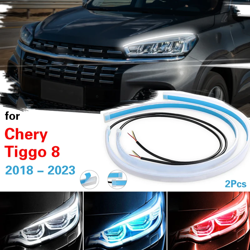 

2pcs DRL LED Strip Turn Signal Light Bright Flexible Drl Led Daytime Running Light for Car Headlight For Chery Tiggo 8 2018-2023