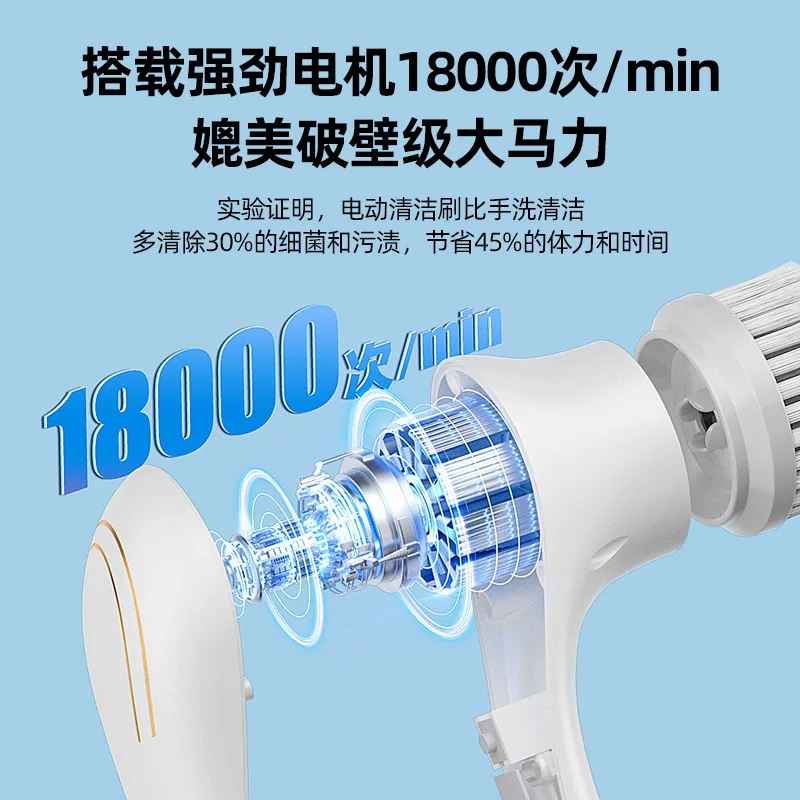 전기 청소 브러시 스틸 울 볼 다섯 개의 브러시 헤드 긴 손잡이 휴대용 청소 주방 설거지 도구 청소 브러시