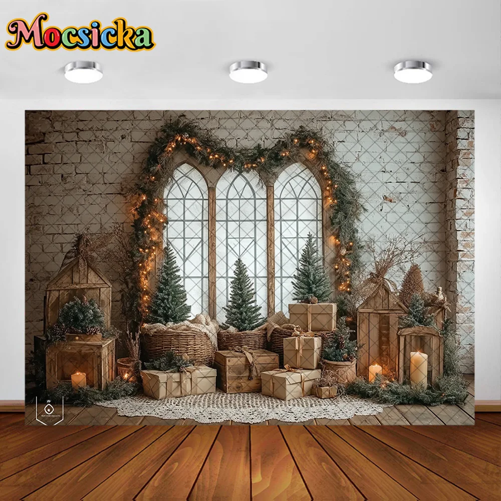Mocsicka التصوير خلفية شجرة عيد الميلاد نافذة غرفة الديكور الأسرة عيد الميلاد عطلة صورة الخلفيات للصور