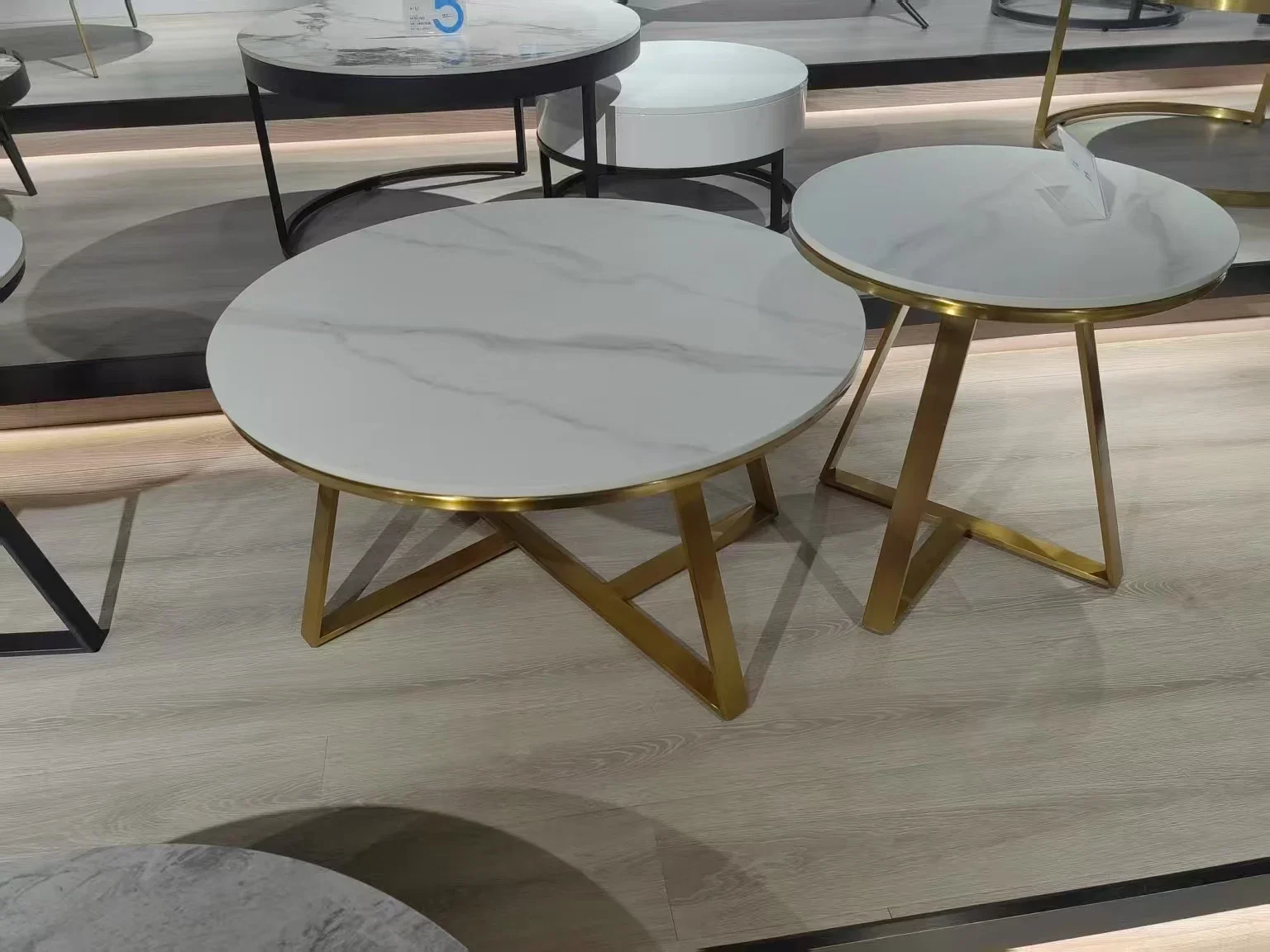 

On-site top luxury Nordic style coffee stainless steel marble frame hotel living room dining chair combination