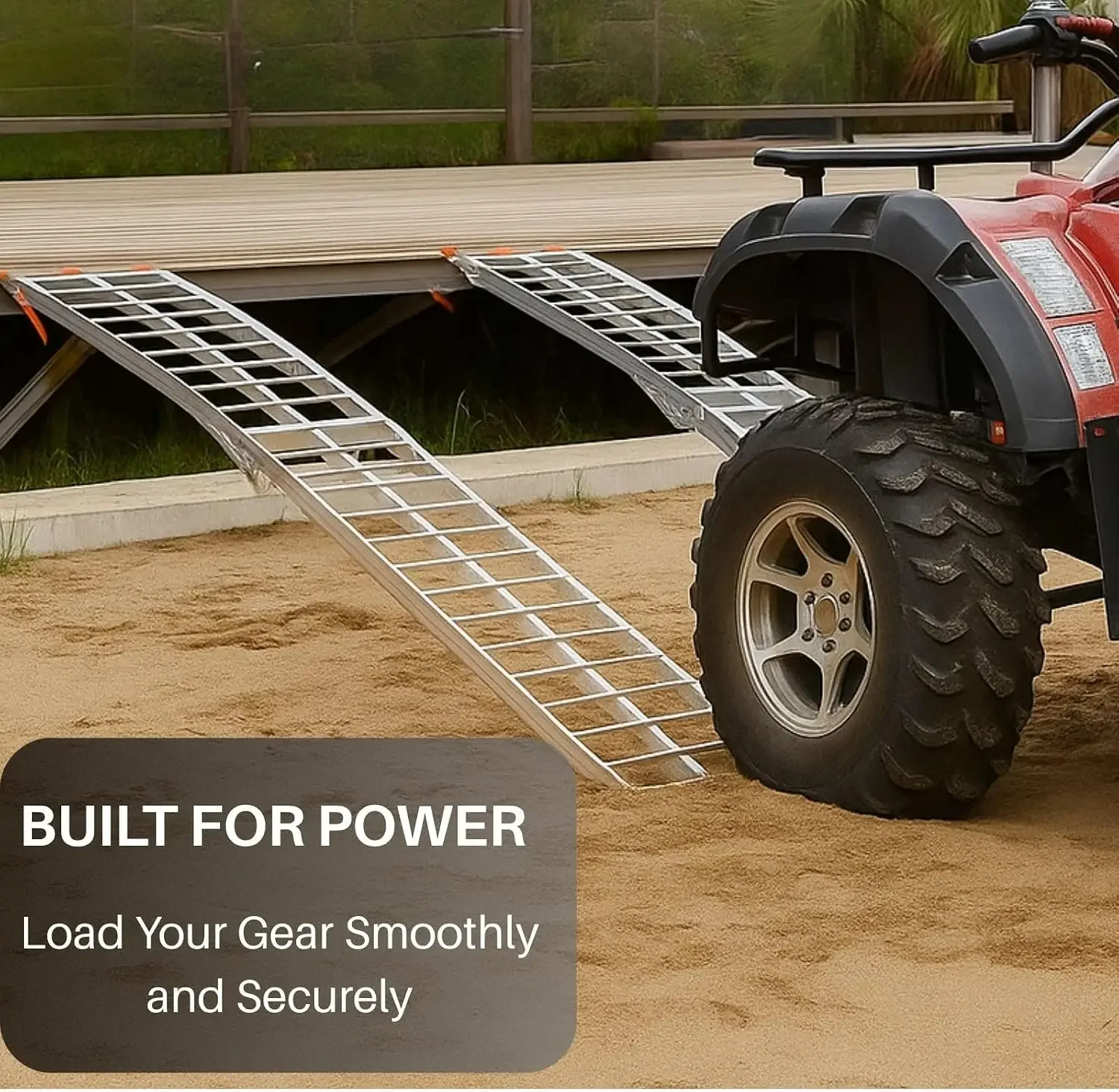 ATV Ramps for Pickup Trucks, 7.5 ft Folding Aluminum Truck Ramps 2 Pack, Crossbar Rungs Traction, Rubber-Tipped Fingers, Load