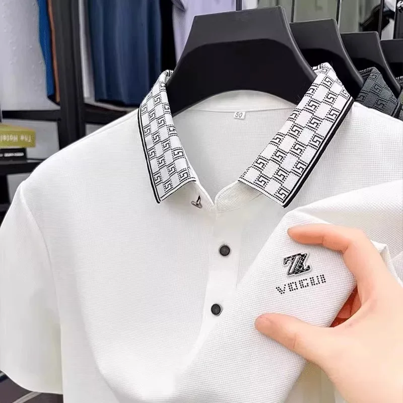 

роскошь Марка Короткие рукава Polo рубашки мужские летние модные Высокий уровень Печать дизайн Половина рукава Удобно Ледяной шелк прохладная Отдых футболка