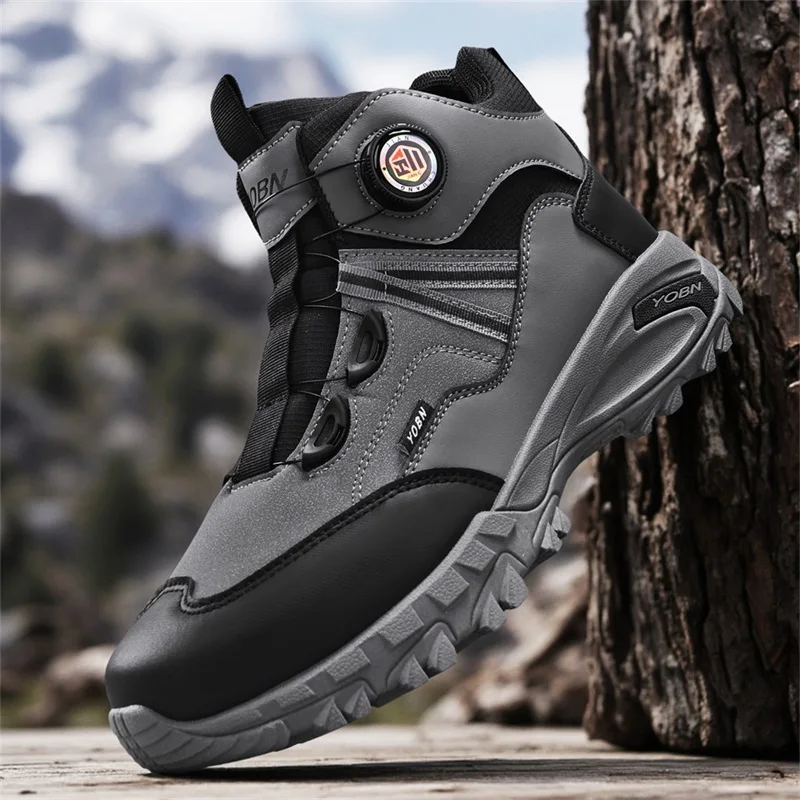 

Rotary Buckle Men's Ankle Boots Comfy Leather Bikers Boots Men Motorcycle Boots High Top Platform Work Shoes botines para hombre