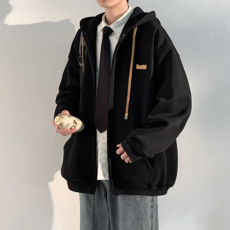 Full Zip Up Man Hoodies Neu in Luxus Einfache Overfit Harajuku Mode Koreanischen Stil Günstige Lustige Baumwolle Schwarz Sweatshirts für Männer