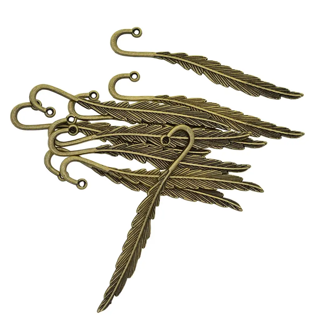 10 Pieces Classical Delicacy Metal Feather Pendant Beading Bookmarks for Handmade Silky Tassel Bookmarks Stationery Gifts