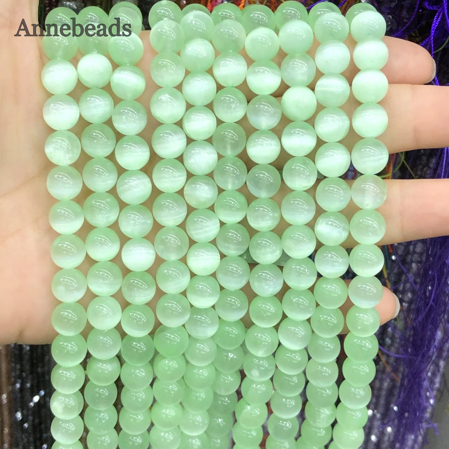 8mm AAA Natural Cat Eye Luster Green Selenite Loose Round Spacer Stone Beads For Jewelry Making DIY Handmade Bracelet