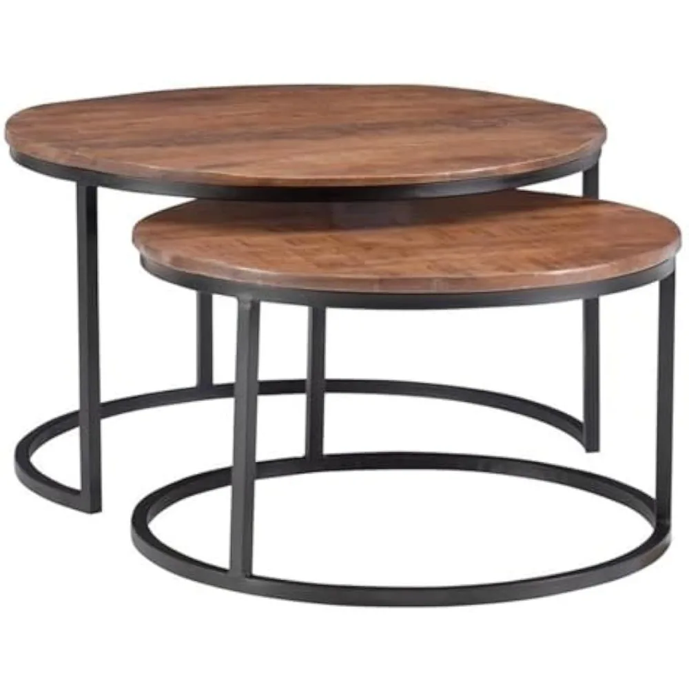 

Black Matte Iron Linon Mina Round Wood Nesting Coffee Tables Set of 2