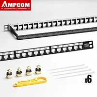 AMPCOM 0.5U Blank Keystone Patch Panel, 24 Ports 19 inch Rack or Wall Mount with Rear Cable Management Panel for Ethernet Cable