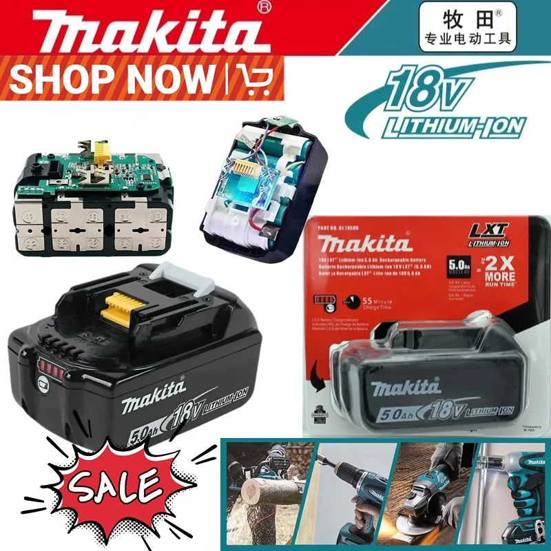 

Genuine Makita 18V Battery 6Ah BL1850B Li-ion Replacement Battery BL1850 BL1860B BL1860 BL1840B BL1830B BL1830 LXT-400 RU