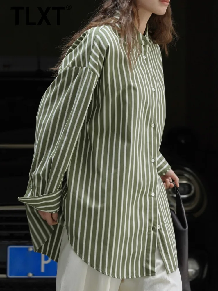 

TLXT Fashion Women's Striped Design Shirt Lapel Single Breasted Long Sleeve Loose Commute Shirts Female Spring 2025 New XK1212