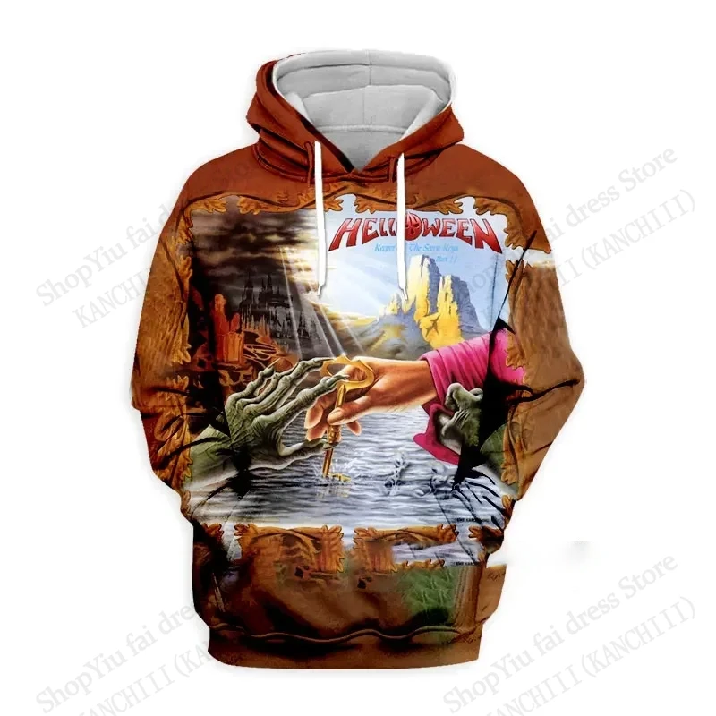 Helloween Band Hoodie Gambar Cetak 3d Hoodie Rock Fashion Pria Wanita Mantel Sweter Hoodie Kasual Uniseks Sudaderas Pakaian Pria Musik