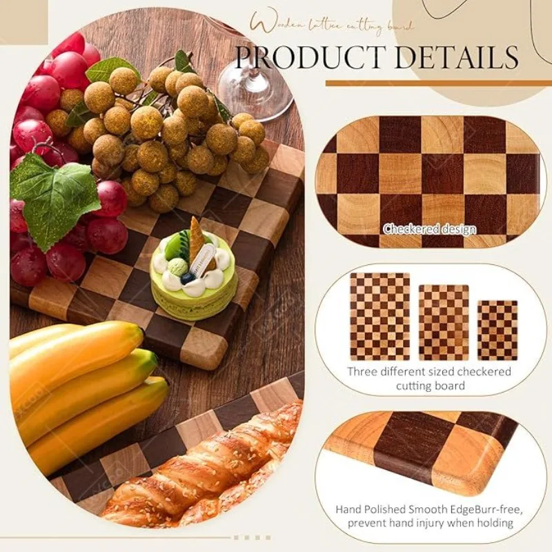 Acacia Wooden Cutting Board Thicken Splicing Checkerboard Solid Wood Non-slip Chopping Board for Cut Fruit Vegetable Board view 3
