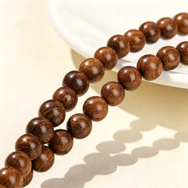 Natürliche Holzperlen aus Goldseide und Sandelholz, runde Buddha-Perlen, verschiedene Größen für Schmuckherstellung, DIY-Halsketten, Armbänder, Zubehör, 6, 8, 10 mm – Detail 5
