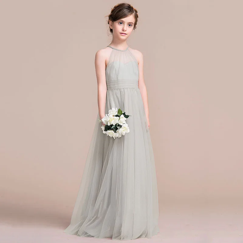 Children's Formal Dress High-end Gray Girls' Violin Performance Dress Big Kids Orchestra Host Dress Flower Girl Spring Summer Lo