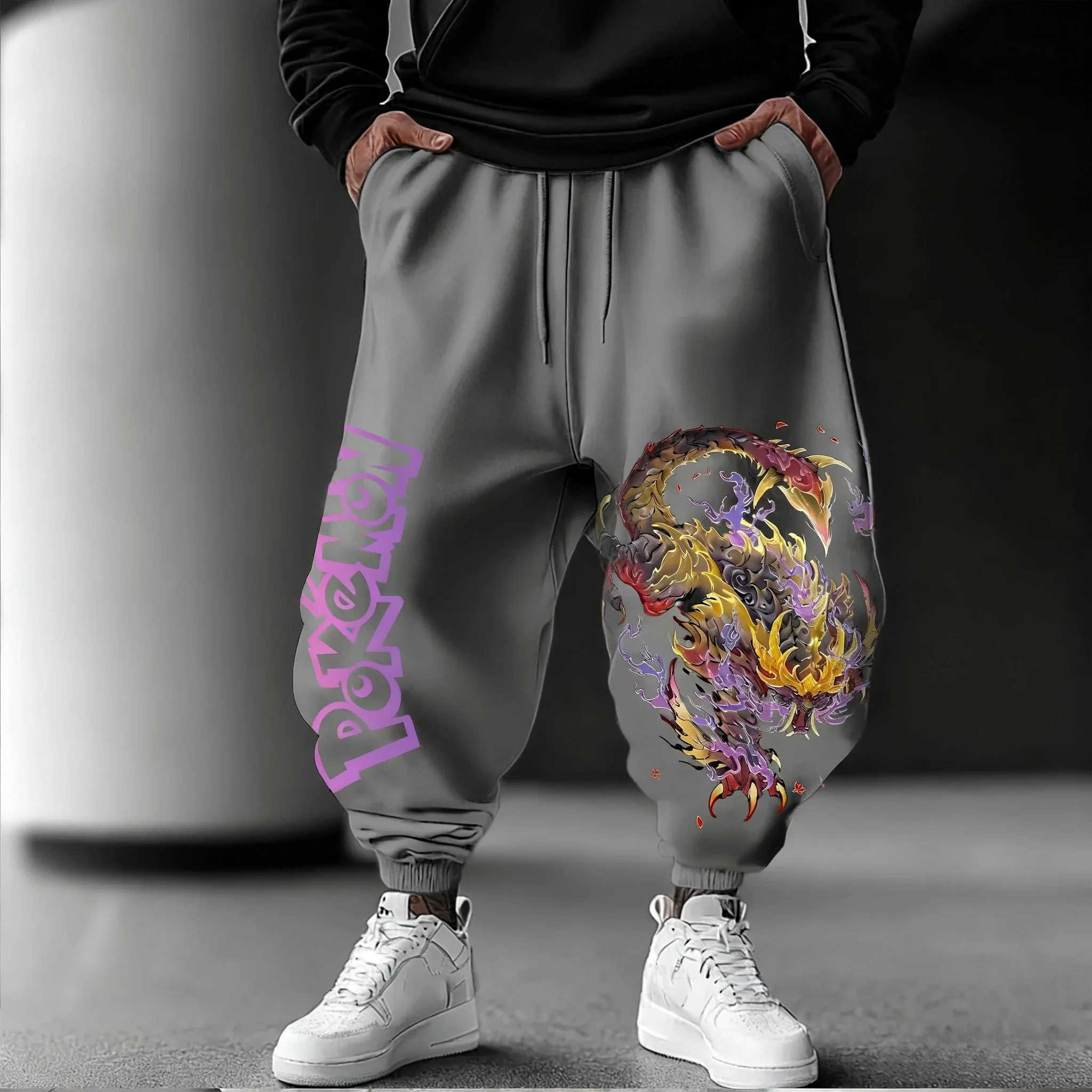 Pokémon Men's Sweetpants 2025 Autumn/Winter New Entei Anime Colorful Printed American Hip Hop Loose Casual Plus Size Pants