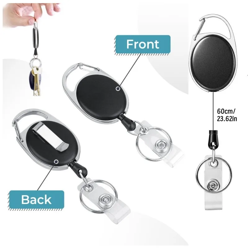 Retractable Badge Reel, Retractable Badge Holders with Carabiner Reel Clip and Key Ring for Office Work,Hospitals, and Outdoor
