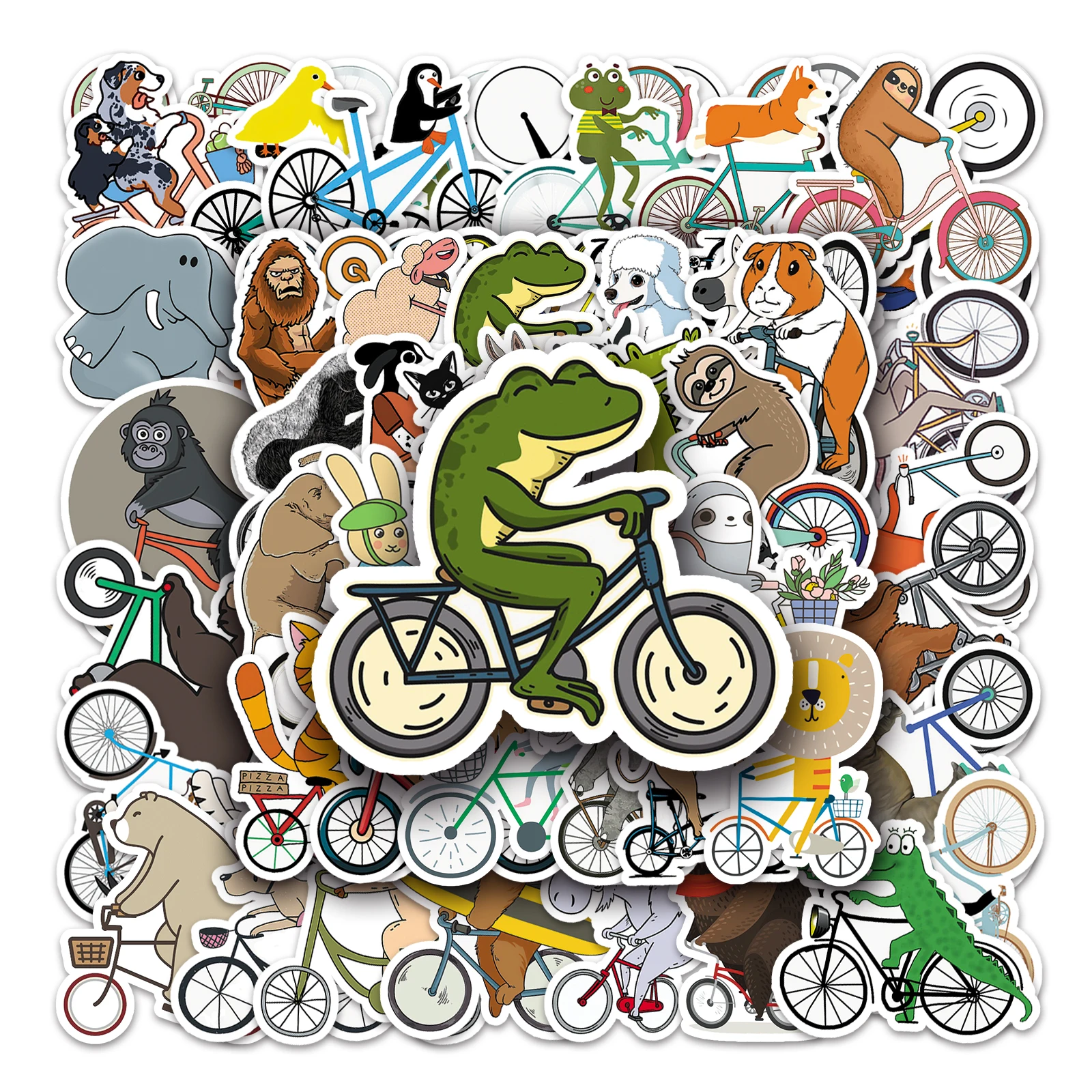 50Pcs Animal bicycle series Cartoon Cute Waterproof Sticker Skateboarding Snowboard Retro Vinyl Sticker