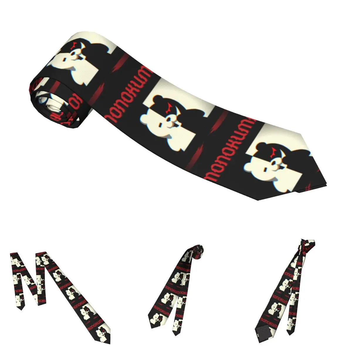 Monokuma danganronpa gravata masculina feminino poliéster 8 cm pescoço laços para homens magro camisa larga acessórios cravat escritório