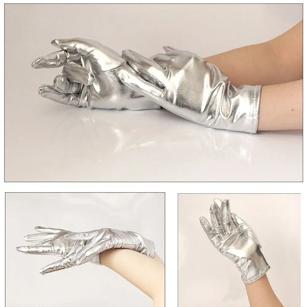 Gothic Shiny Bright Leather Gloves Long/Short Stage Performances Etiquette Gloves Gold Silver Color Clubwear Mittens Halloween