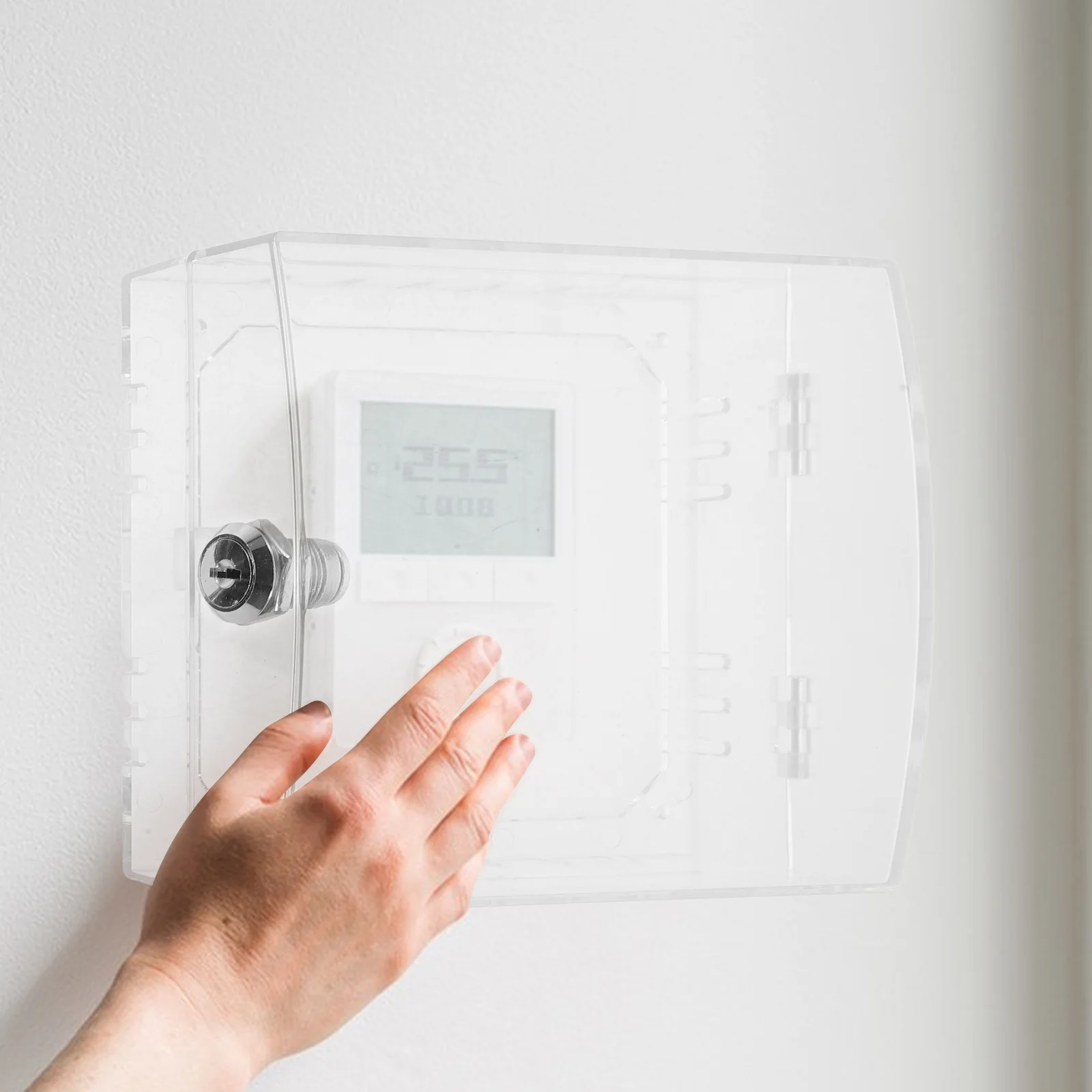 Clear Acrylic Thermostat Locking Cover Wall Mount For Home Office Ac Temperature Control System Tamperproof Lock Box Protection