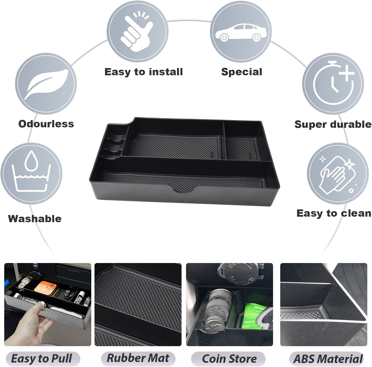 Center Console Drawer Storage Box Tray for Toyota Sienna 2015-2019 2020 Drawer Box Organizer Armrest Storage Car ABS Accessories