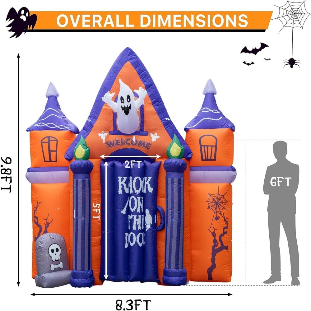 10FT Castle Haunted House Arch Archway with Ghost Tombstone Removable Air Blower Bright LED Light ,Halloween Decorations