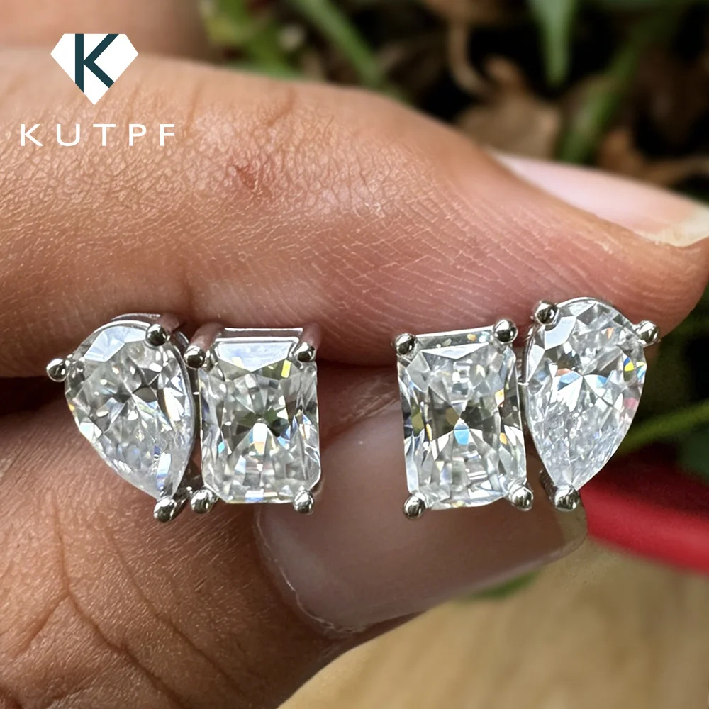 

Double Mossanite Stud Earrings for Women Radiant/Pear Cut D Color VVS1 Lab Diamond Ear Studs with Certificate S925 Fine Jewelry