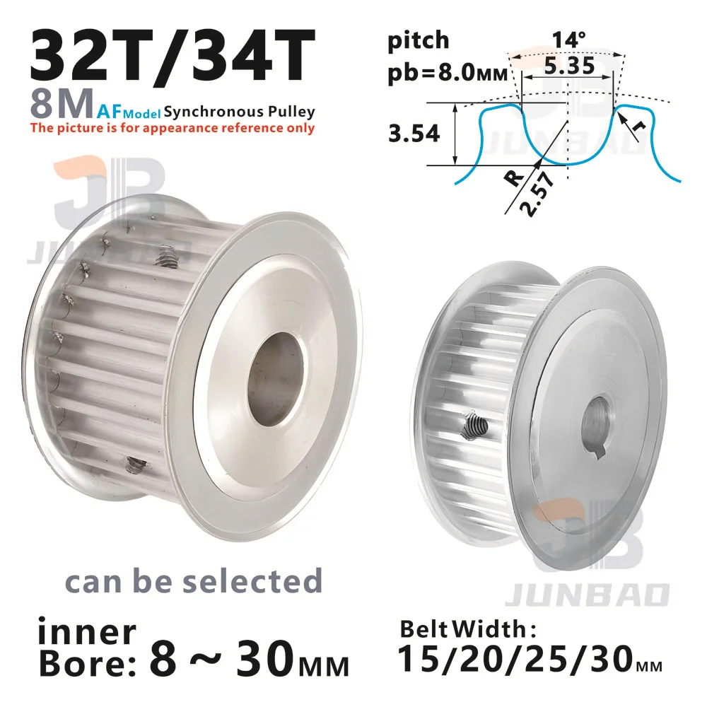 

HTD8M AF Model 32T 34Tooth Synchronous Wheel Width 16 21 27 32MM Bore 8 10 12 14 To 30MM 8M Timing Belt Pulley 3D Printer Parts