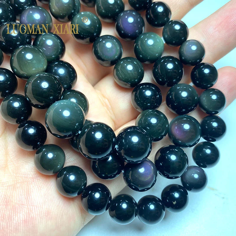 100%Natural 5A Top Quality Black Silvery Black Obsidian Round Stone Beads for Jewelry Making Diy Bracelet Necklace 4/6/8/10/12mm