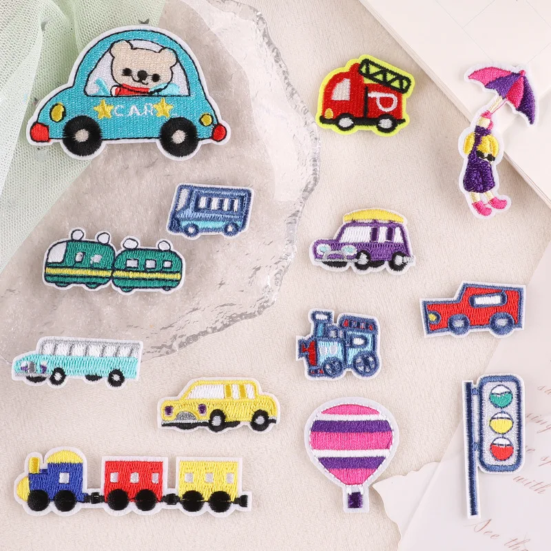 Cartoon Cars Embroidery Patches for Kids T-shirt Iron on Train Stripes Appliques Bus Children Clothes Stickers Clothing Badge