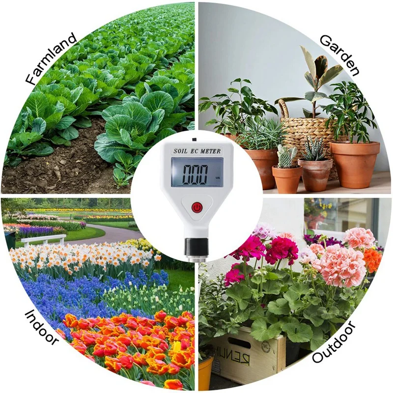 Professional Soil EC Meter 0-1999Us/cm High Precision Metal Probe ATC Conductivity Tester Detector for Flowers Farmland