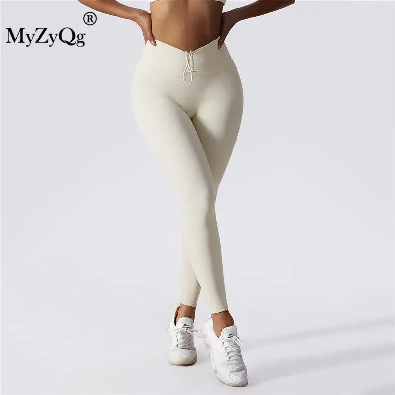 MyZyQg Women Drawstring Abdominal Yoga Push Up Leggings Tight Running Gym Bottoming Sports Training Fitness Pilate Pant