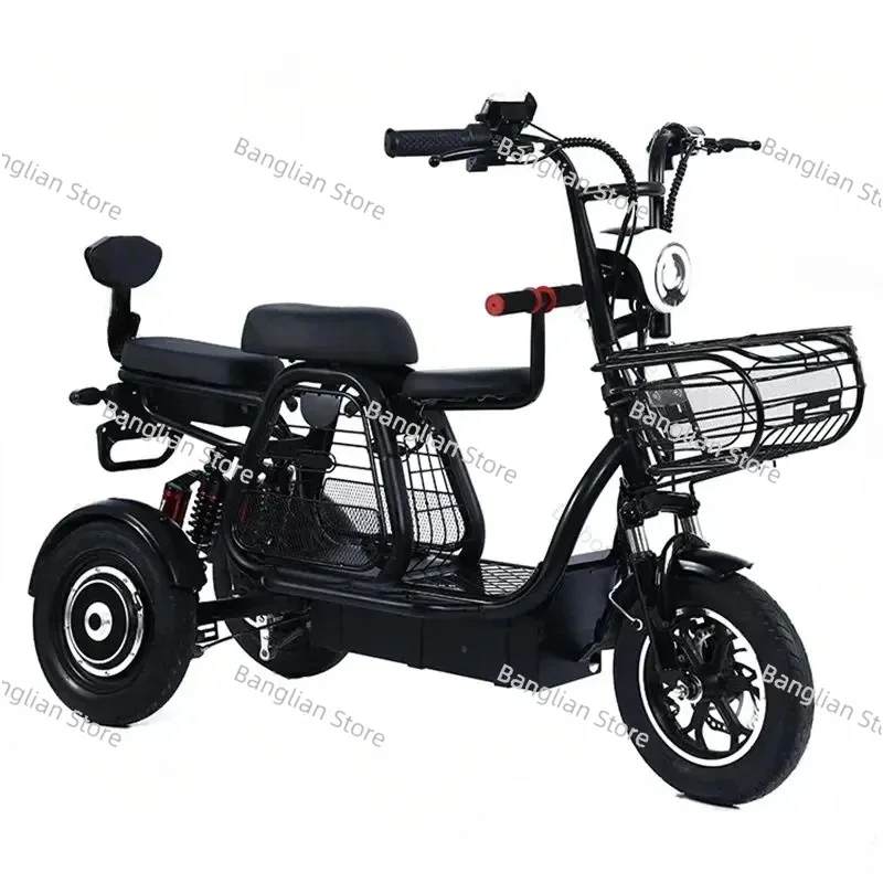 Powerful Electric Tricycle with Reverse Function for Adults, E Scooter, Dual Motor, 3 Seater, 48V, 12in, 500W