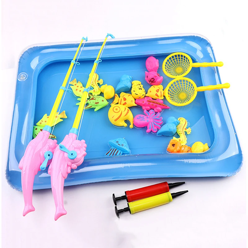 Kinder Leuke Vissen Speelgoed Set Jongens Kid 'S Water Spelen Puzzel Net Vissen Magnetische Vis Zandbak Modellen Speelgoed 14 Stuks Set