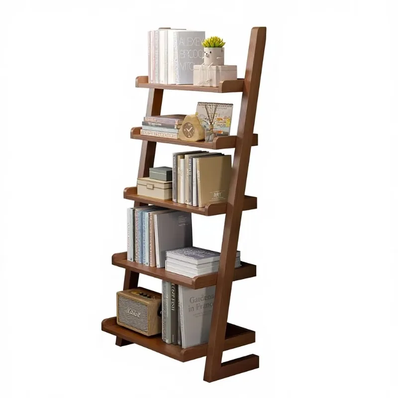 American stock walnut trapezoidal bookshelf, 5 layers, medium-sized modern style, no backrest, can be tilted, stylish