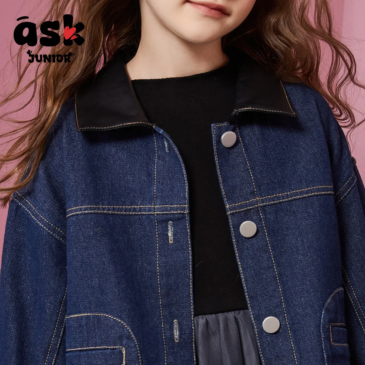 اسأل الأطفال الصغار في منتصف العمر الفتيات الزرقاء الربيع والخريف الجلود طوق عارضة الرجعية المياه في سن المراهقة الدنيم سترة #5