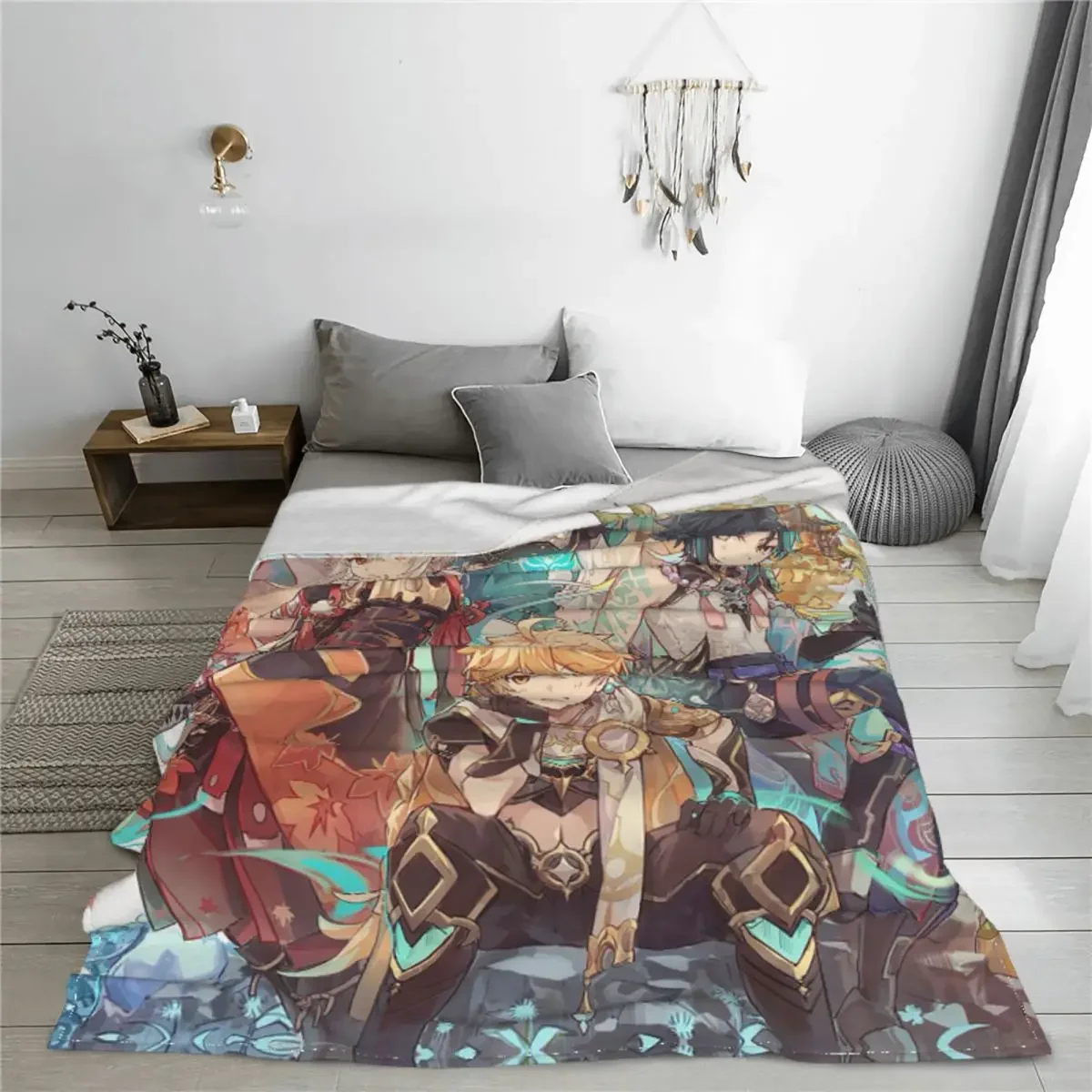 Genshin Impact Acg Anime Blanket Kaedehara Kazuha Xiao Aether Flannel Vintage Soft Throw Blankets for Bedspread Summer