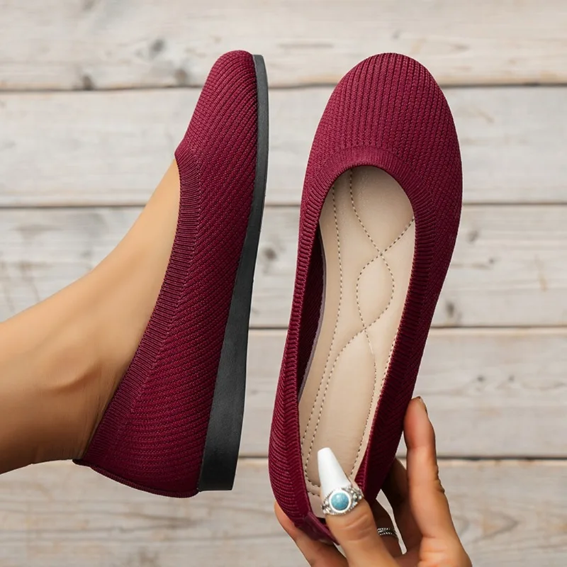 Women Flats 2024 New Solid Color Slip on Shoes for Women Casual Knitted Ballet Loafers Women Lightweight Breathable Flats Shoes