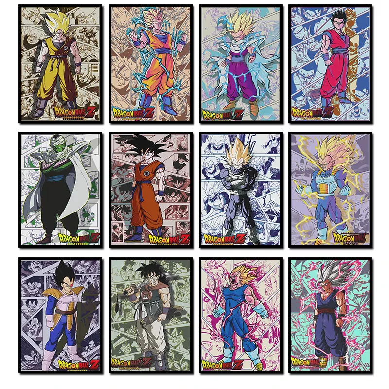 

Classic Anime Peripheral Dragon Ball Mural Canvas Poster Kakarot Goku Vegeta Piccolo Vintage Canvas Painting Bedroom Decorative